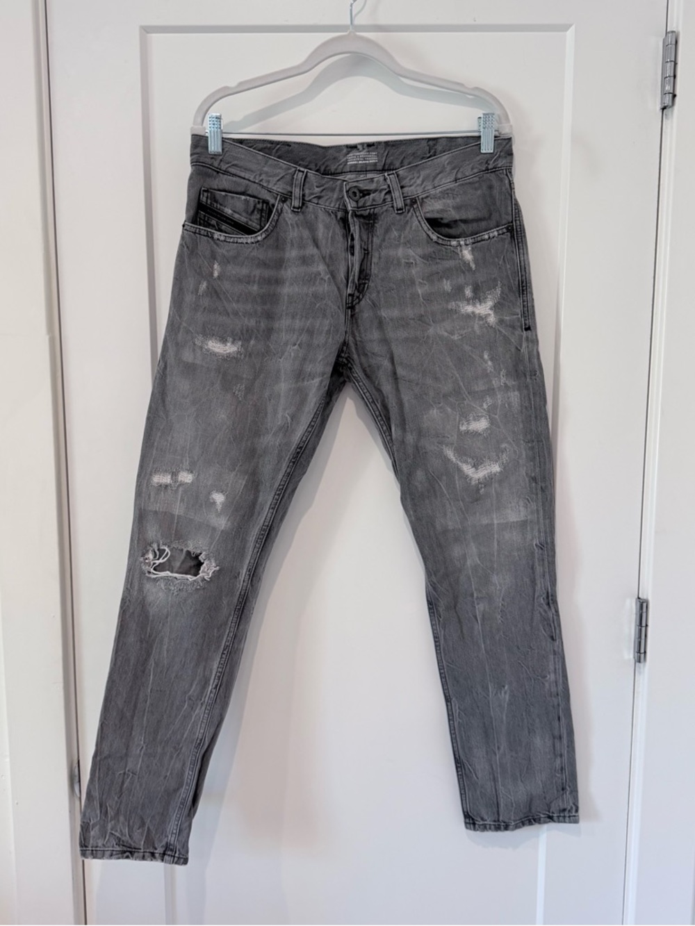 Diesel Black Gold Men's Distressed Gray Slim Straight Jeans